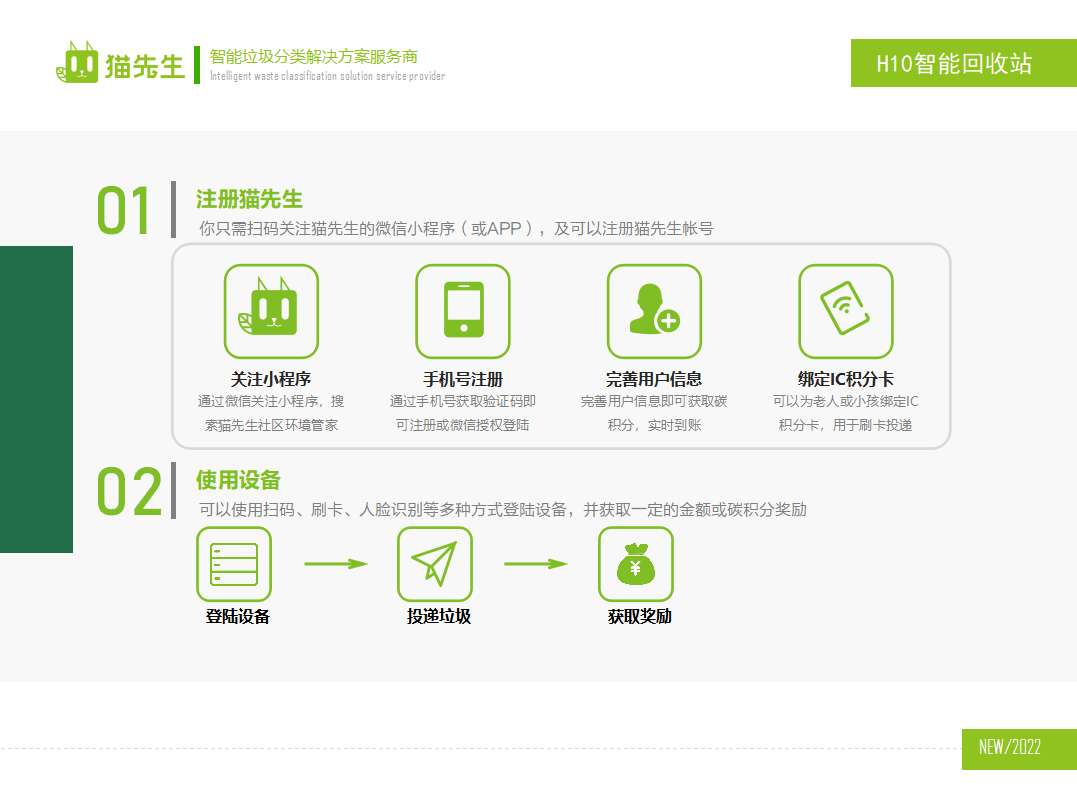 貓先生智能再生資源回收站，廢舊物資回收站，智能再生資源回收箱使用流程，社區(qū)垃圾分類站生產(chǎn)廠家